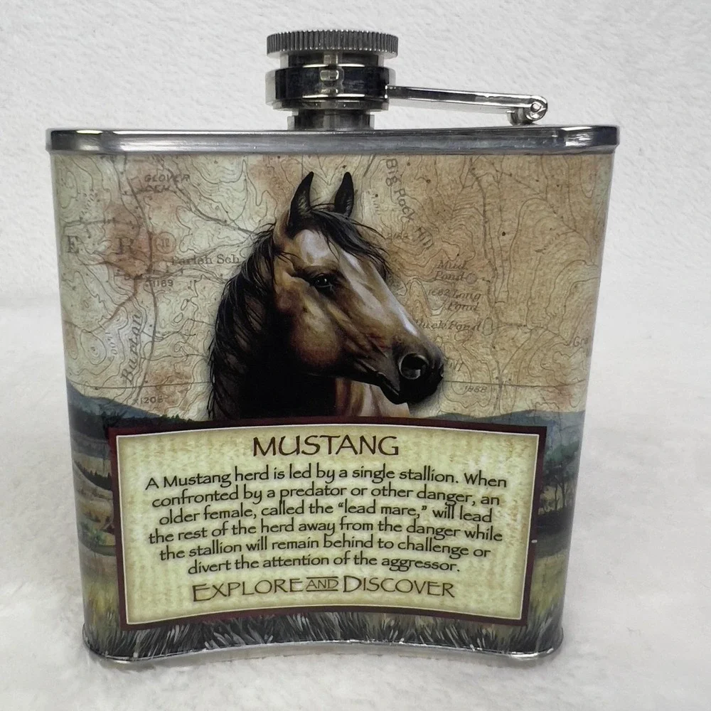 American Expedition Mustang Horse Stainless Steel Hip Flask 6oz Country Quote